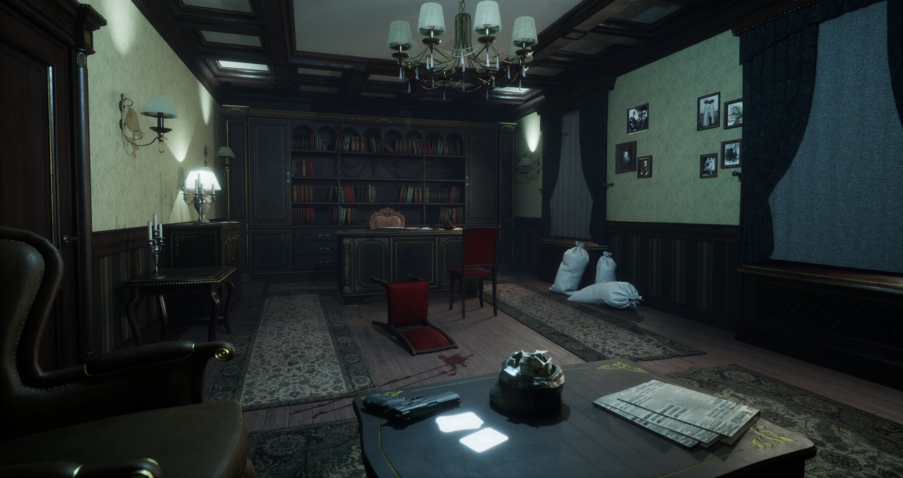 Unreal Engine interior environment, study with desk