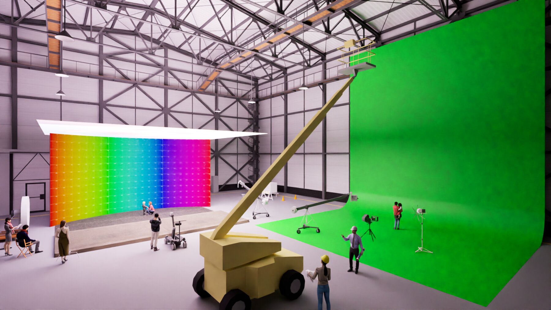 LED volume and green screen stage layout
